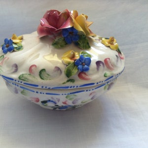 Vintage Italian Floral Ceramic trinket hand painted image 2