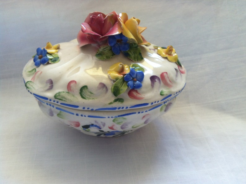 Vintage Italian Floral Ceramic trinket hand painted image 2