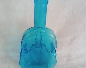 Vintage Light Blue Glass String Instrument Cello Violin Shaped Bottle Viobot Rare Unique