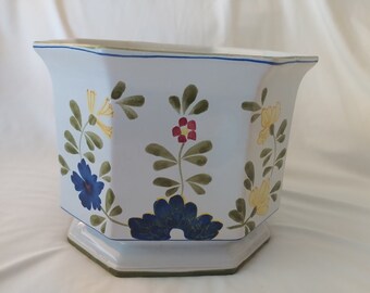 Vintage Cantagalli blue flower plant pot yellow flower square plant pot 9" x 8.5" x 7"