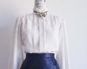 Vintage 80s Josephine Cream With Metallic Silver Stripes Blouse