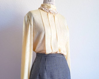 Vintage 80s Oleg Cassini Yellow Secretary Blouse