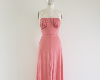 Vintage 70s Peachy Pink Maxi Dress by Infinity