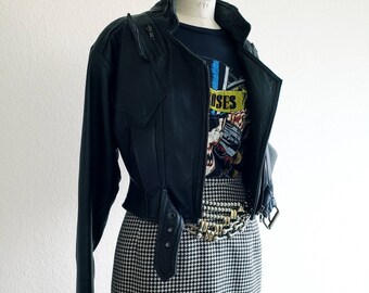Chaqueta de moto negra vintage de los años 80 LA Roxx
