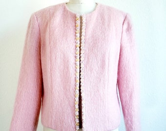 Vintage 80s/90s Pink Mohair Cardigan/Blazer with Sequins