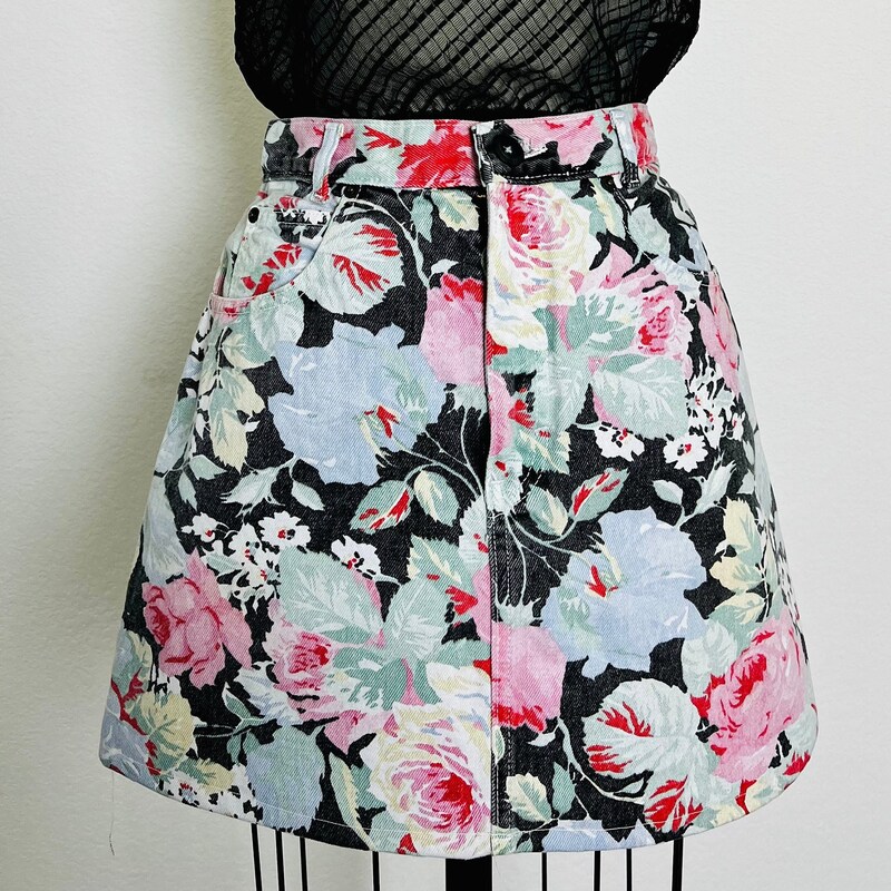 80s Floral Denim Mini Skirt