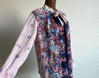 Vintage 70s Sheer Floral Cardigan Blouse