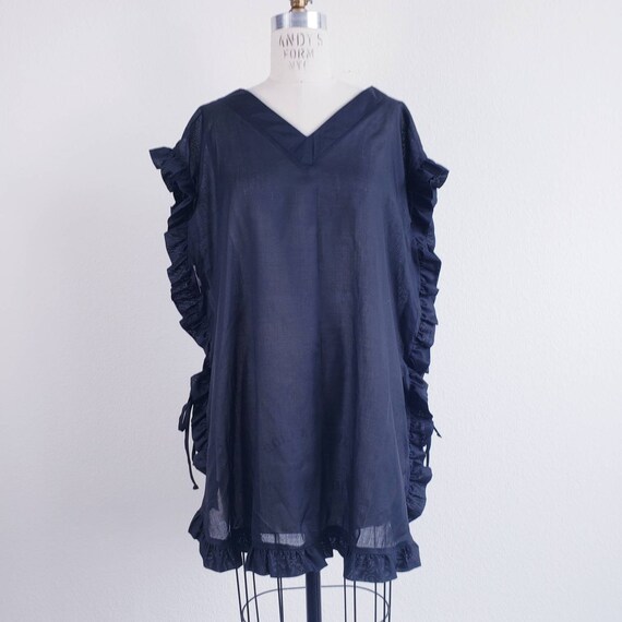 Vintage 80s Black Ruffle Blouse Tunic Dress - image 3