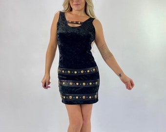 Vintage 80s Black Crushed Velvet Bodycon Mini Dress