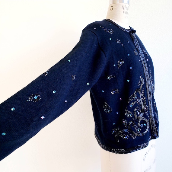 Vintage 50s/60s Black Bead And Sequin Cardigan