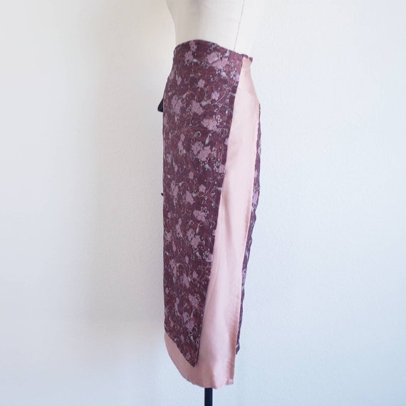 Vintage 00s Maroon And Pink Silk Wrap Skirt - image 3