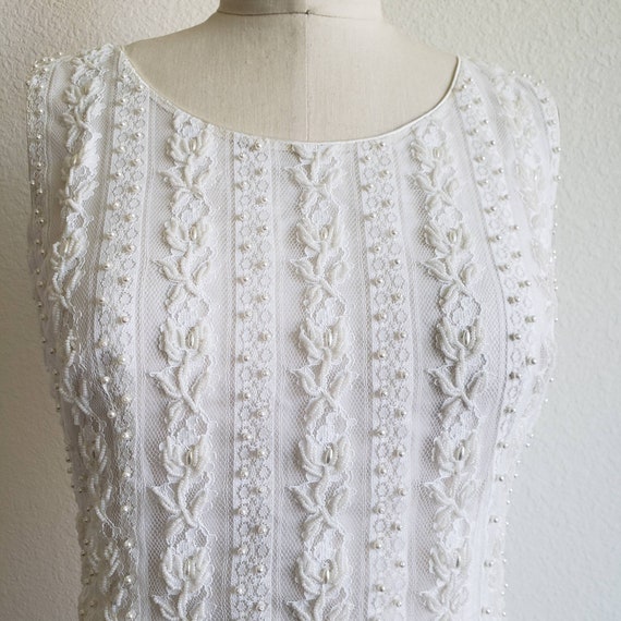 Vintage 60s Charles and Co White Beaded Lace Two … - image 8