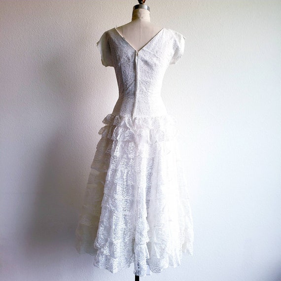 Vintage 50s/60s Off White Drop Waist Tiered Lace … - image 2