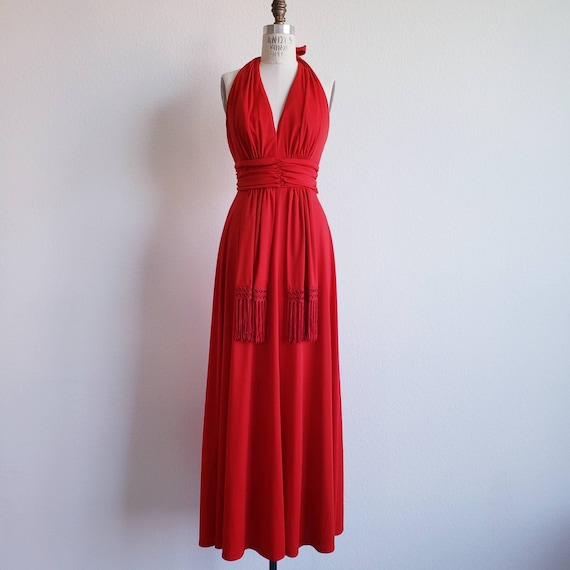 Vintage 70s Red Jack Hartley Miami Maxi Dress