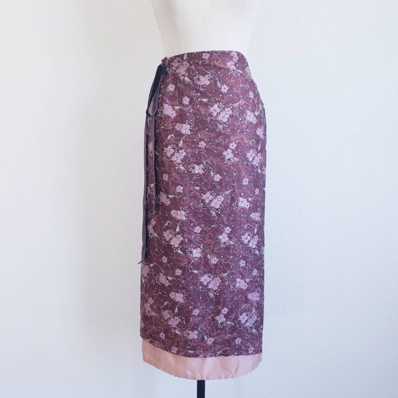 Vintage 00s Maroon And Pink Silk Wrap Skirt - image 2