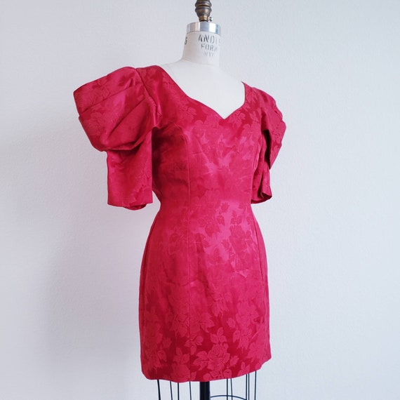 Vintage 80s Puffy Puff Sleeve Red Mini Dress - image 1