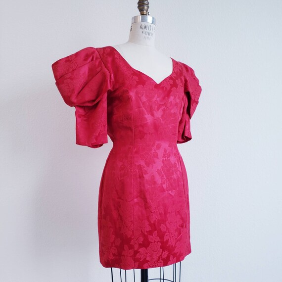 Vintage 80s Puffy Puff Sleeve Red Mini Dress - image 1