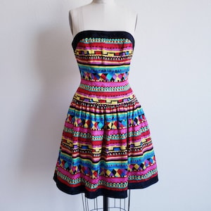 Vintage 80s/90s Colorful Rainbow Silk Cocktail Mini Short Dress