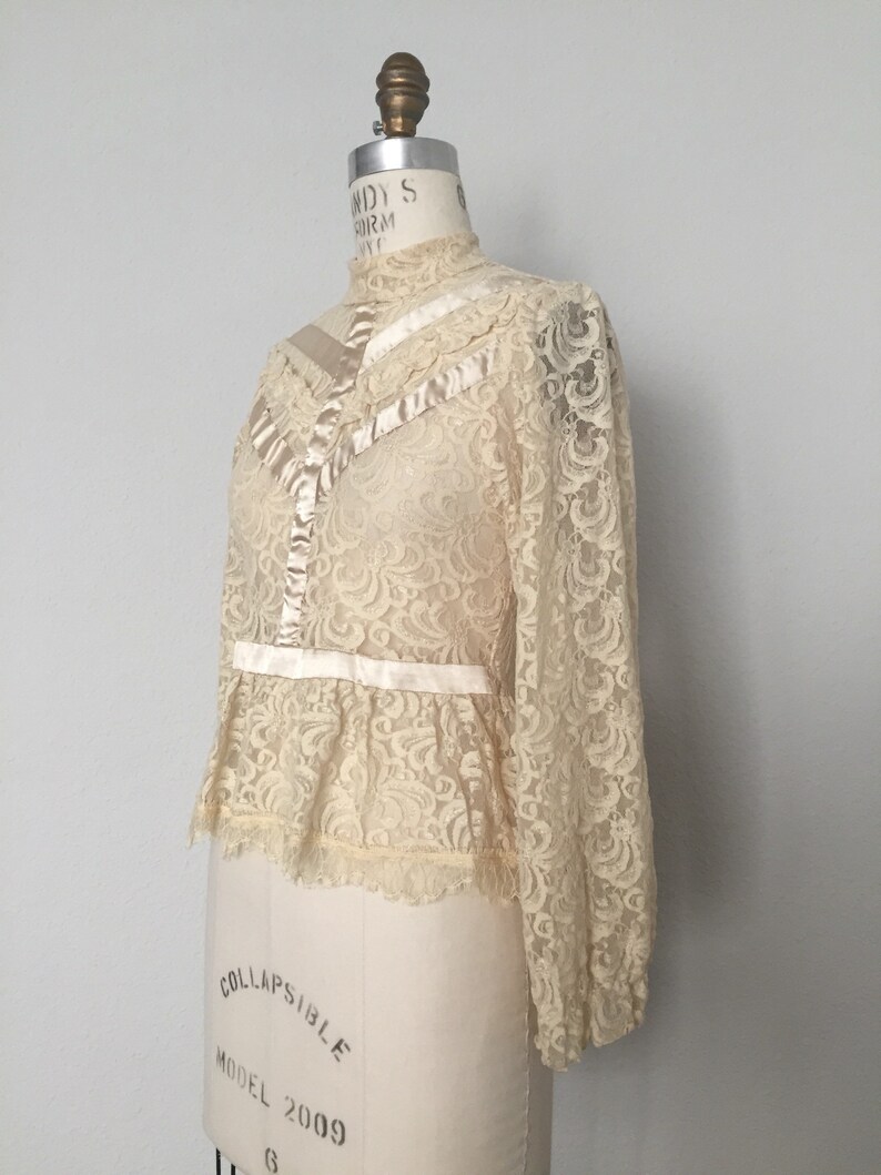 Vintage 80s/90s Cream Lace Peplum Blouse Etsy