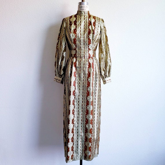 Vintage 70s Gold Lame' Maxi Gown Dress