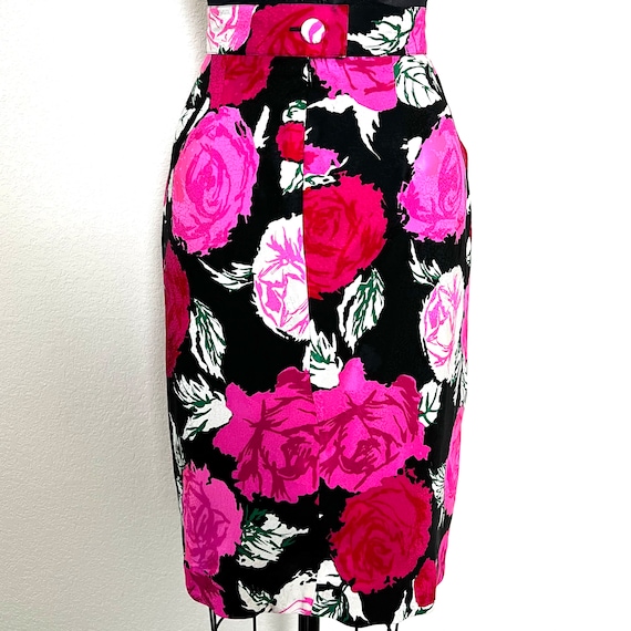 Vintage 80s Flora Kung Silk Rose Skirt - image 3