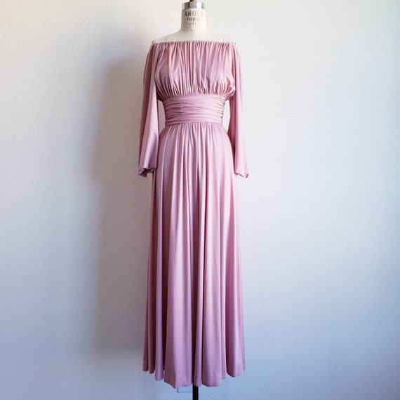 Vintage 70s Alison Ayres Pink Mauve Bishop Sleeve