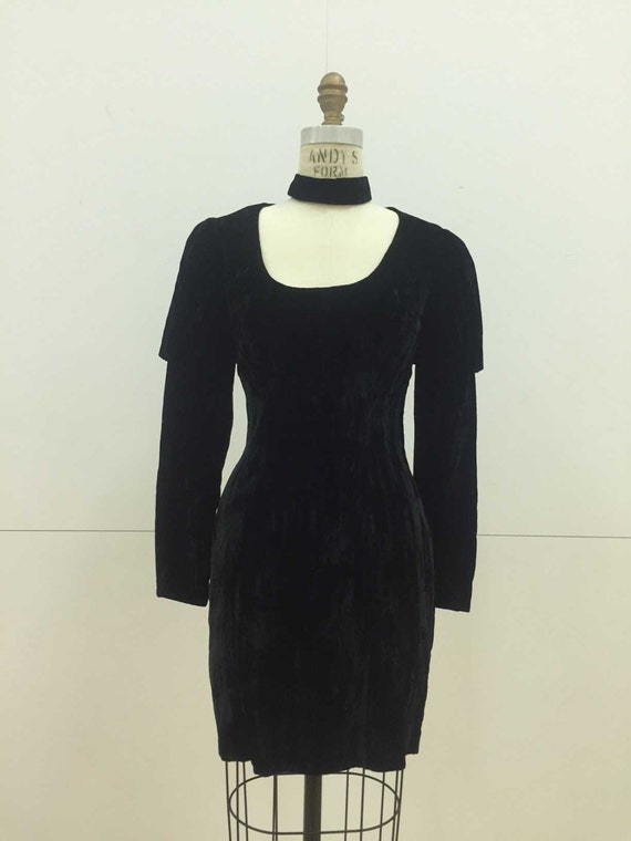 Vintage 90s Crushed Velvet Black Dress with Leg O
