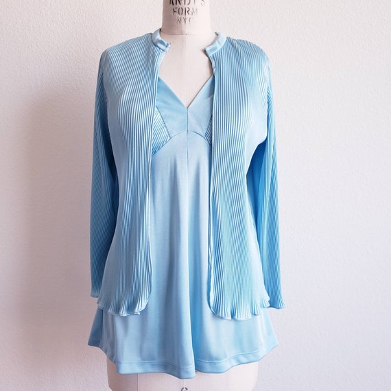 Vintage 70s Light Blue 2pc Tunic Claralura Top - image 1