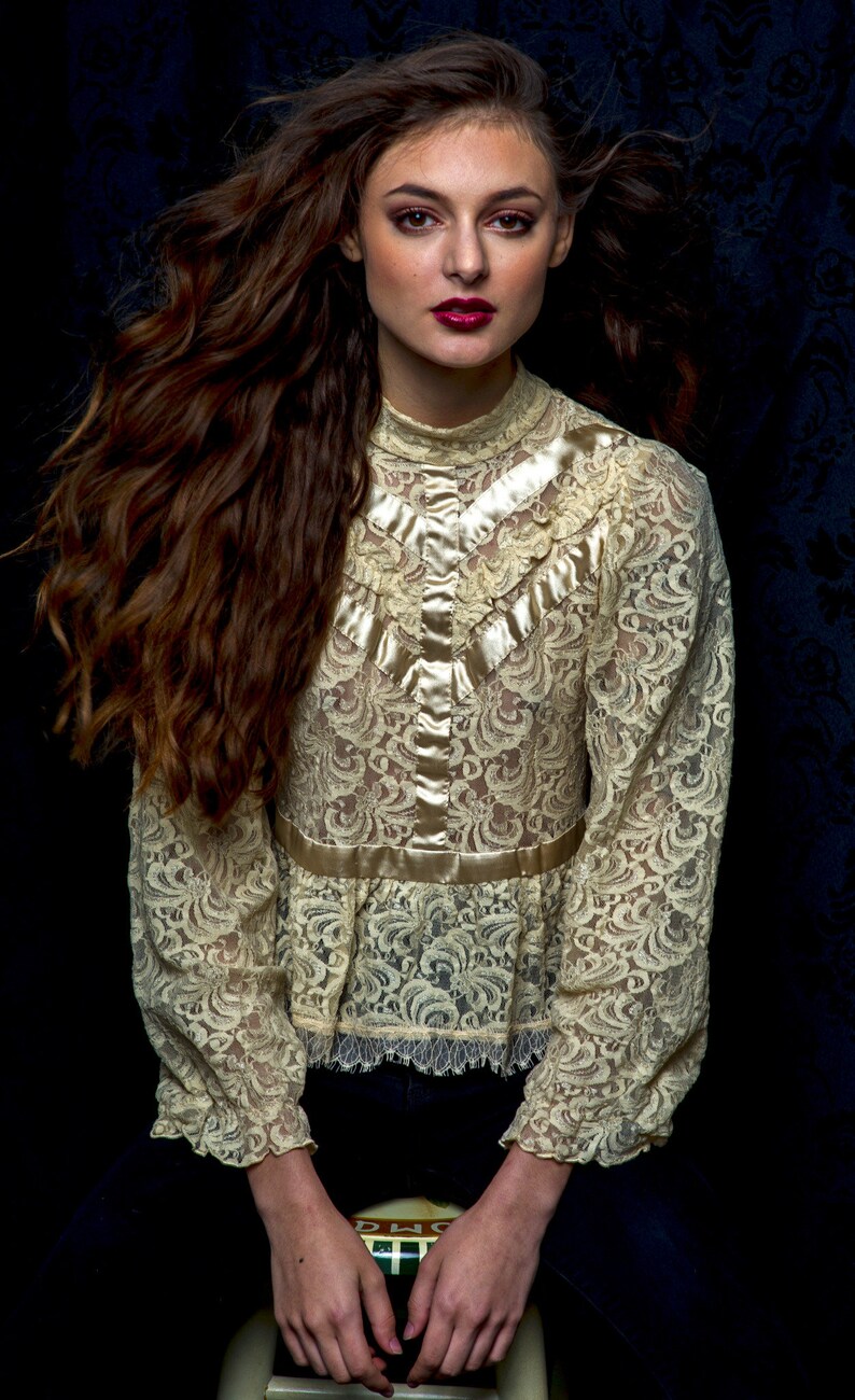 Vintage 80s/90s Cream Lace Peplum Blouse Etsy