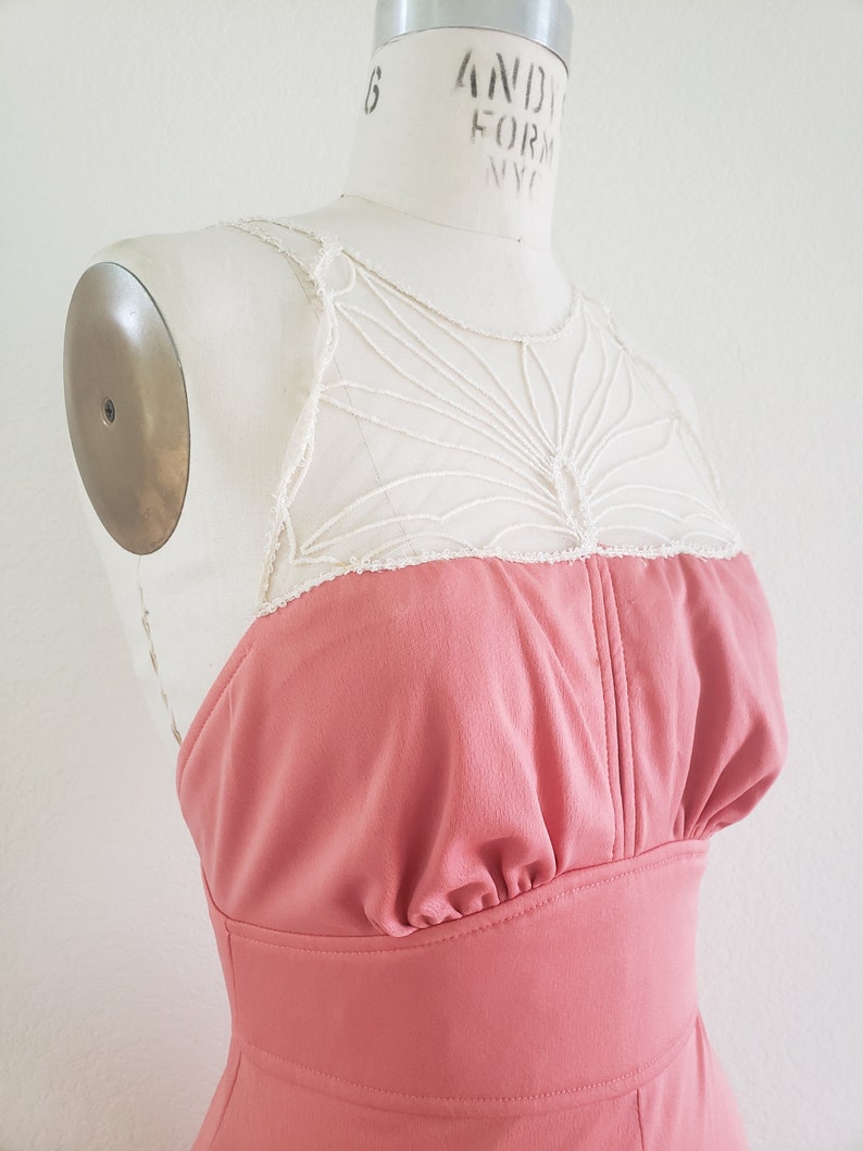 Vintage 70s Peachy Pink Maxi Dress by Infinity