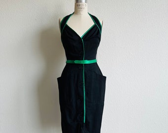 Vintage 80s/90s Climax Karen Okada David Howard Black and Green Dress