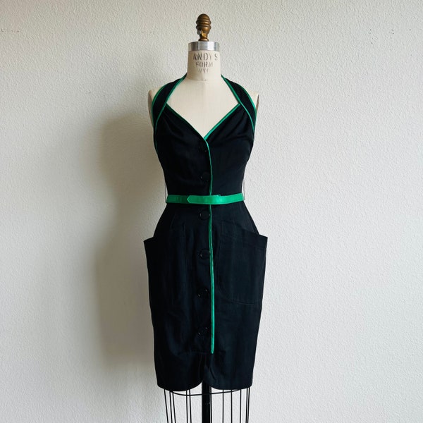 Vintage 80s/90s Climax Karen Okada David Howard Black and Green Dress