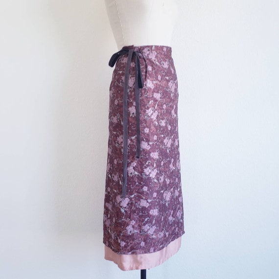 Vintage 00s Maroon And Pink Silk Wrap Skirt - image 1