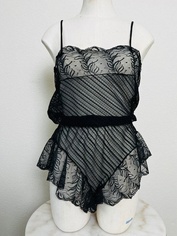 Vintage 80s Sheer Black Lace Teddy