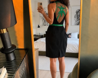 Vintage 80s/90s Climax Karen Okada David Howard Black and Green Dress
