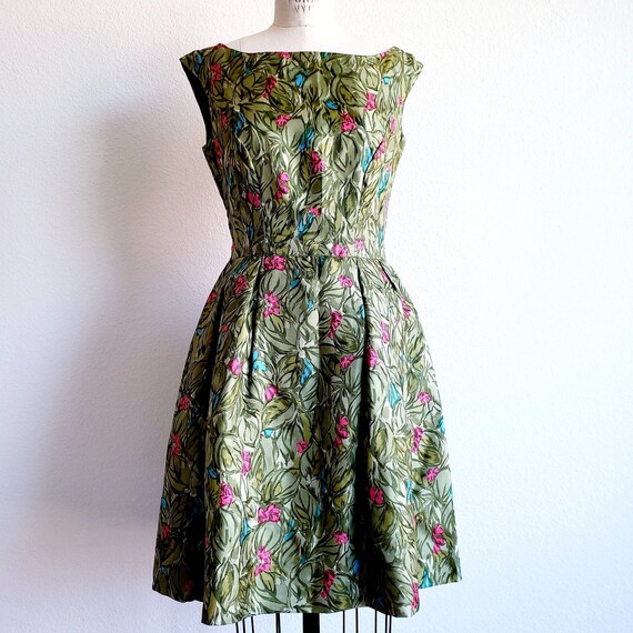 Vintage 50s/60s Green Abstract Floral Watercolor D
