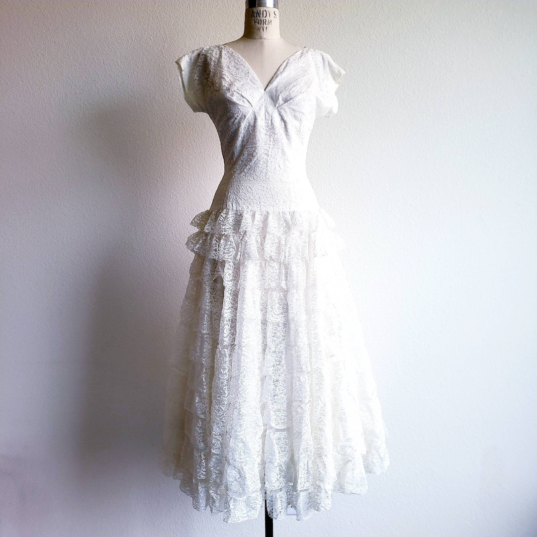 Vintage 50s/60s off White Drop Waist Tiered Lace Dress Gown - Etsy
