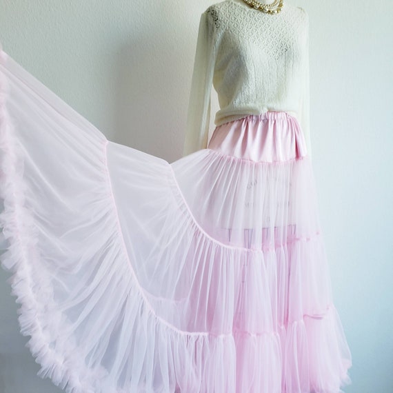Vintage Long Pink Petticoat Crinoline Skirt