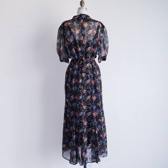 Vintage 80s Karen Alexander Sheer Floral Chiffon Dress - Gem