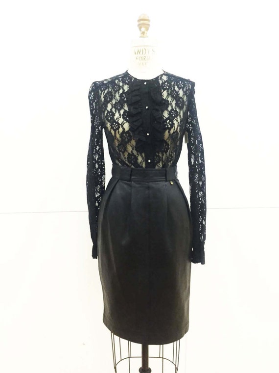 Vintage Black Leather Pencil Skirt