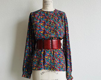 Vintage 80s Colorful Abstract Print Notations Blouse