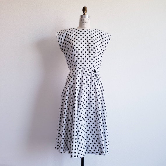 Vintage 80s Black And White Polka Dot Dress