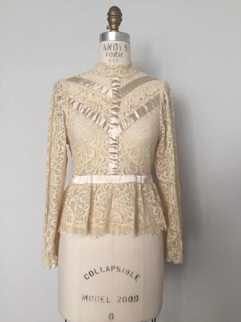Vintage 80s/90s Cream Lace Peplum Blouse Etsy