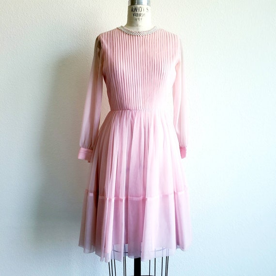 Vintage 50s/60s Pink Pleated Chiffon Dress