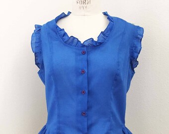 Sleeveless Blue Ruffle Blouse