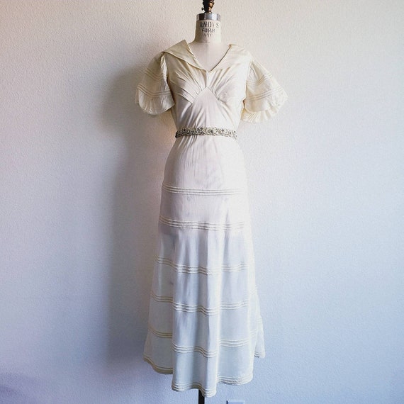 Vintage 1930s Bias Cut Puff Sleeve Wedding Dress