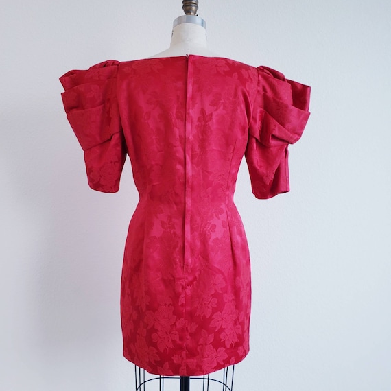 Vintage 80s Puffy Puff Sleeve Red Mini Dress - image 4