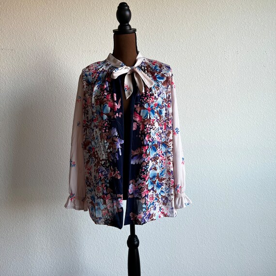 Vintage 70s Sheer Floral Cardigan Blouse - image 2