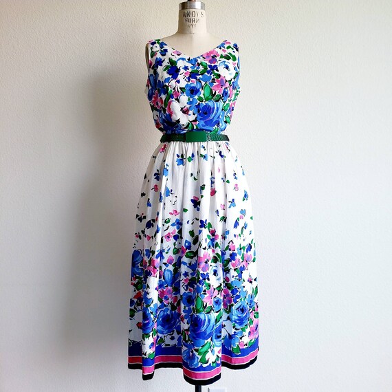 Vintage Floral Tiki Print Hippie Summer Sundress 70s Lanz Originals Boho Halter Maxi Dress Extra Small