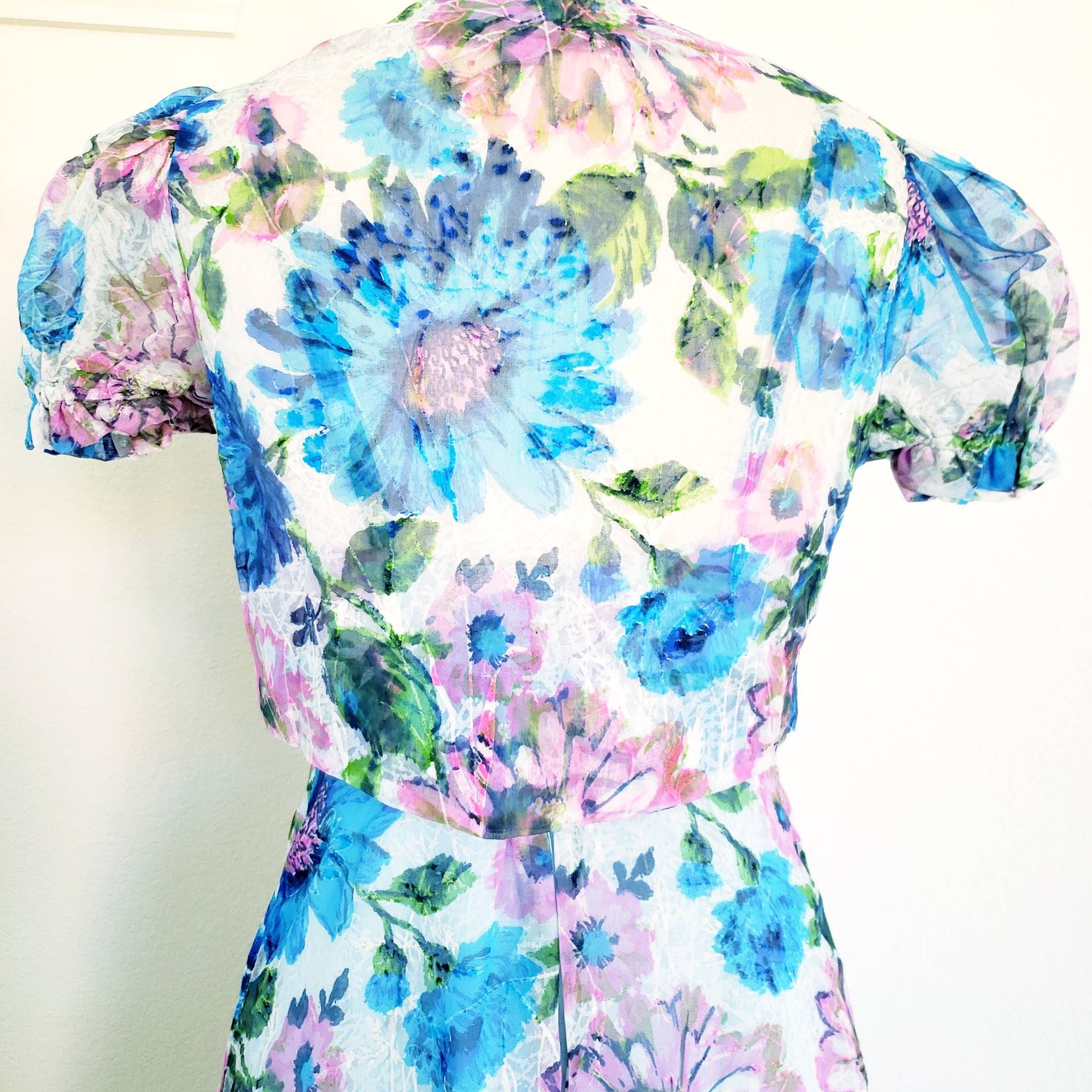 Vintage 70s Burnout Velvet Floral Chiffon Dress | Etsy